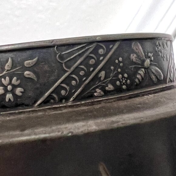Antique Colonial Silver Company Quadruple Plate Victorian Etched Bee Floral Bowl - Picture 5 of 11